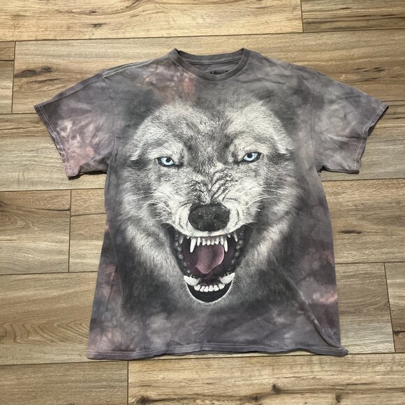 The Mountain Wolf Face Graphic T Shirt Adult SZ LARGE Gray Tie Dye Wildlife 2014 - Picture 1 of 9
